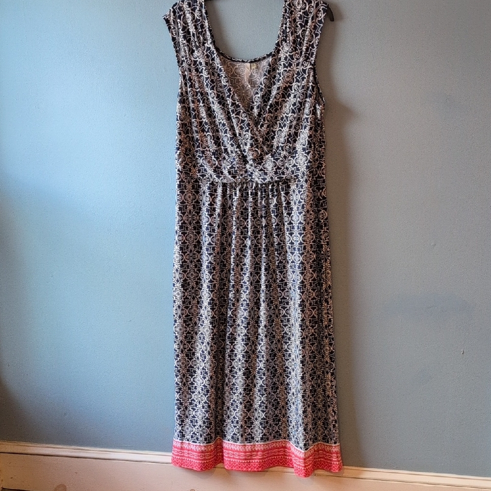NY Collection Black and White Midi Dress with Pink Trim